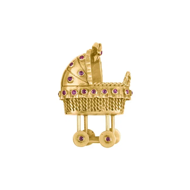 LACLOCHE RUBY AND GOLD BABY CARRIAGE BROOCH