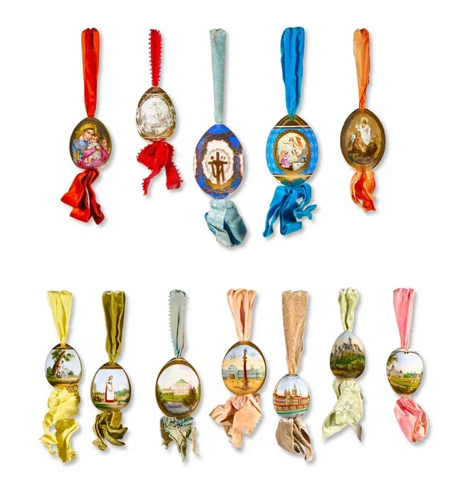 A GROUP OF TWELVE RUSSIAN PORCELAIN EASTER EGGS RUSSIAN AND CONTINENTAL, SECOND HALF 19TH / EARLY