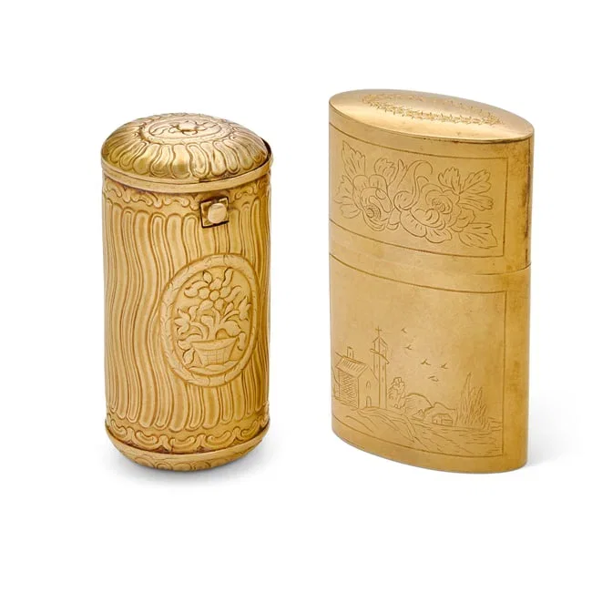 TWO SOUTH AMERICAN GOLD CHEROOT CASES POSSIBLY MEXICAN, EARLY 19TH CENTURY