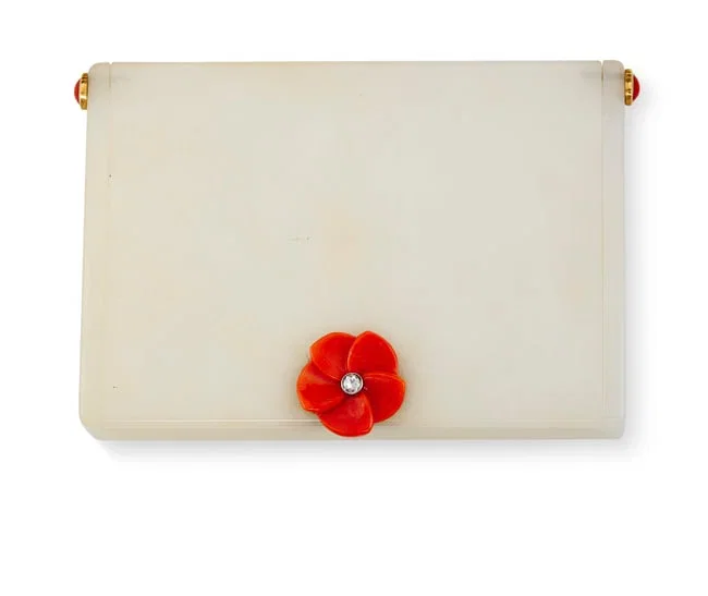 WHITE JADE, CORAL AND DIAMOND BOX, ATTRIBUTED TO CARTIER