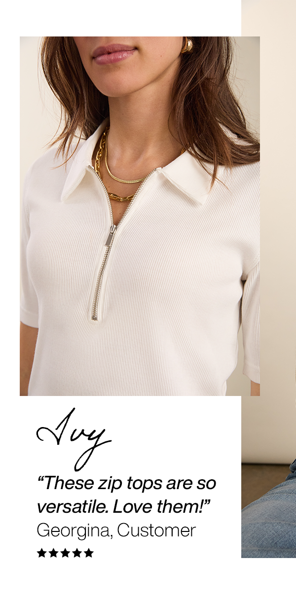 Ivy Organic Rib Zip Collar Top