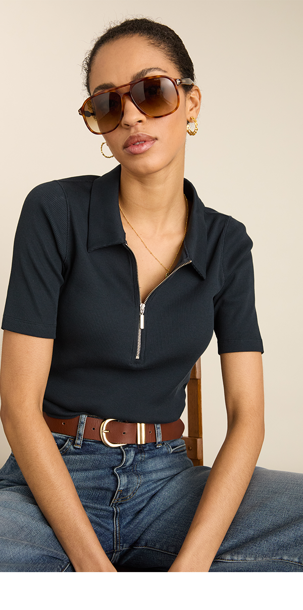 Ivy Organic Rib Zip Collar Top