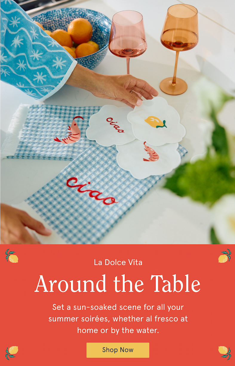 Cocktail napkins and dish towels with summer embroidery