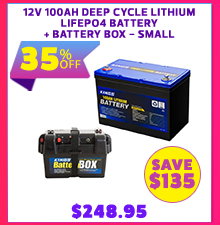 12V 100Ah Deep Cycle Lithium LiFePO4 Battery + Battery Box - Small