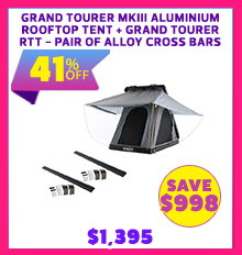 Grand Tourer MKIII Aluminium Rooftop Tent + Grand Tourer RTT - Pair of Alloy Cross Bars