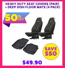 Heavy Duty Seat Covers (Pair) + Deep Dish Floor Mats (4 Pack)