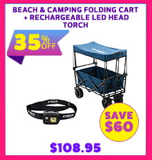 Beach & Camping Folding Cart + Rechargeable LED Head Torch