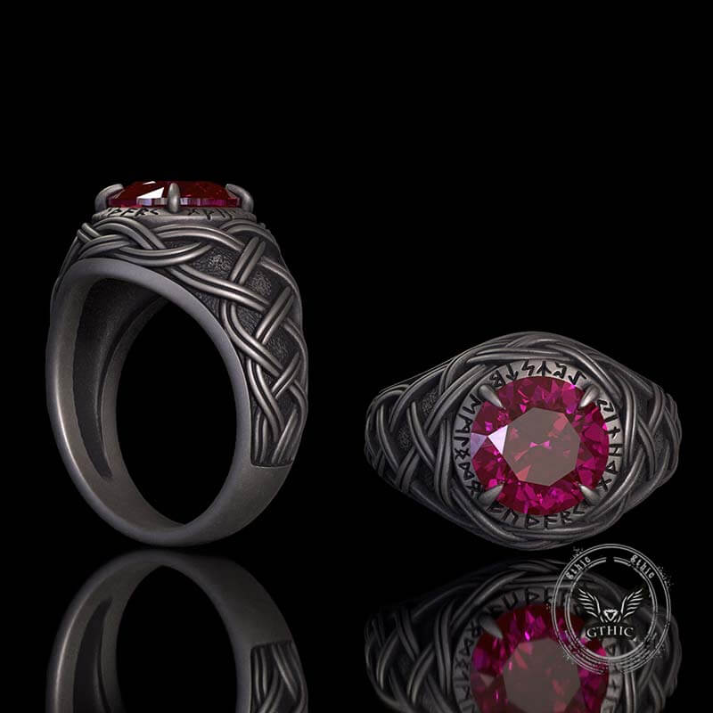 Image of Celtic Knot Viking Rune Zircon Sterling Silver Ring