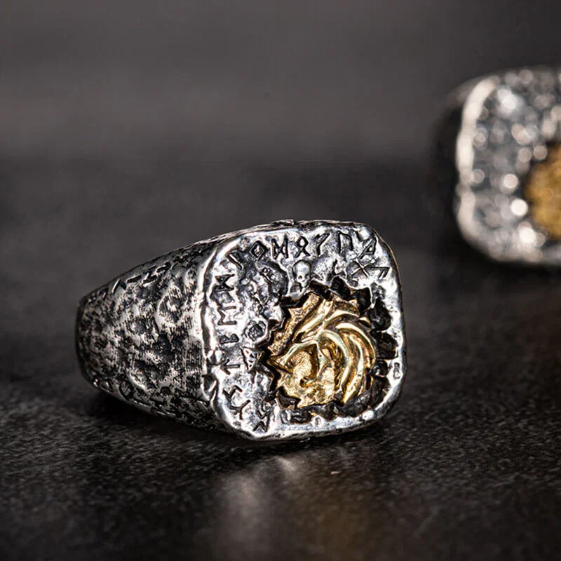 Image of Witcher Wolf Skull Sterling Silver Viking Ring