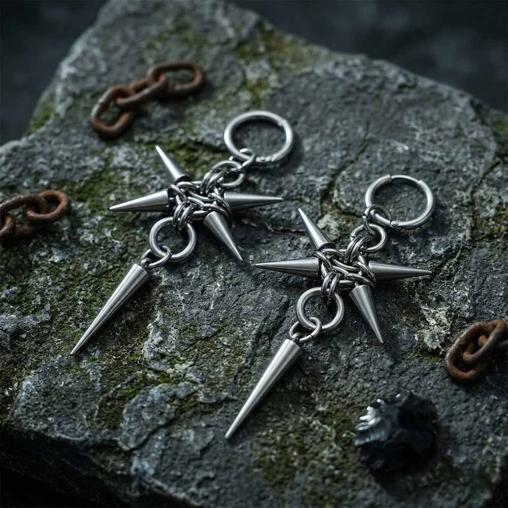Image of Punk Spiked Hip Hop Stainless Steel Earrings