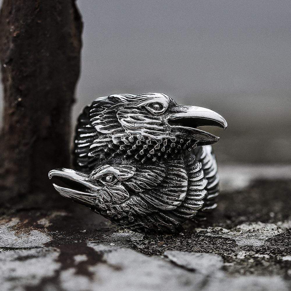 Image of Odin Ravens Huginn and Munin Stainless Steel Viking Ring