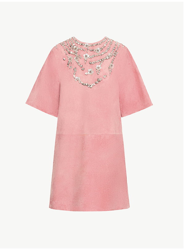 Crystal Necklace Embroidered Suede Dress