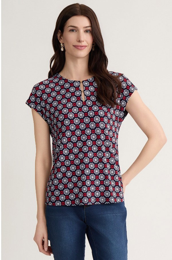 Keyhole Cap Sleeve Top, Jersey Knit