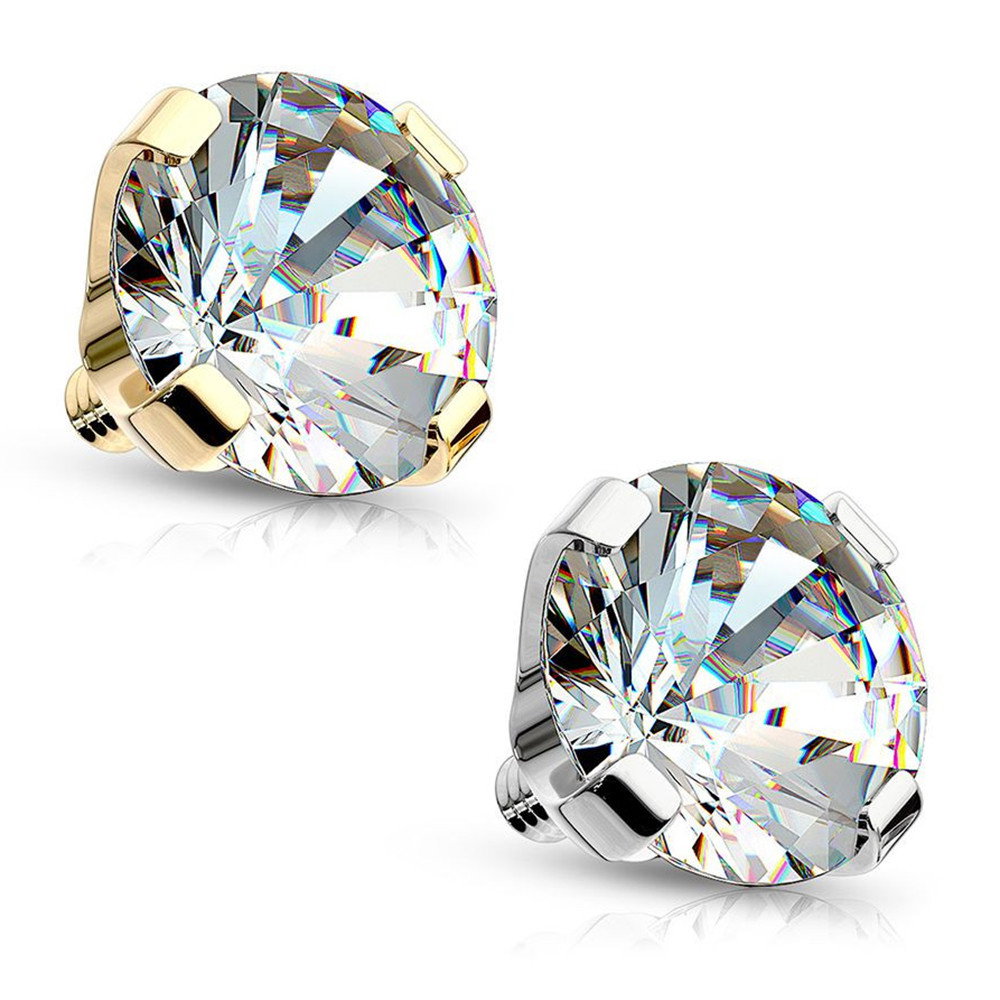  14K Gold Prong CZ Dermal Anchors Tops 14G 