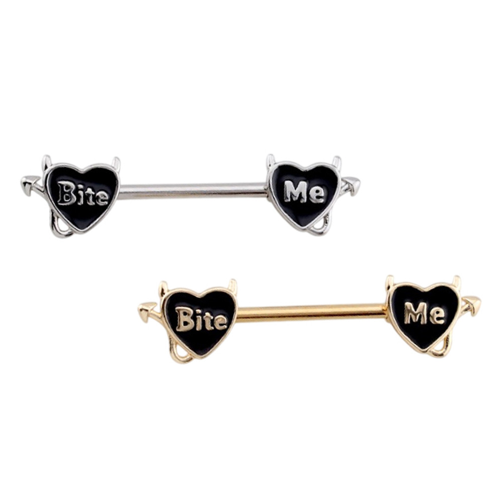  Bite Me Heart Shape Nipple Barbell Piercings 14G 