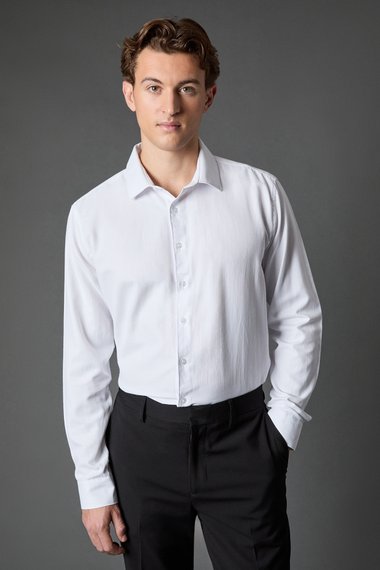 Tailored Fit Herringbone Weave Long Sleeve Shirt
