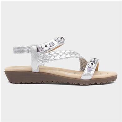Lilley Womens Silver Gem Plaited Slip On Sandal