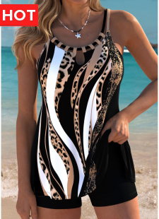 Tummy Coverage Leopard Dark Coffee Tankini Top