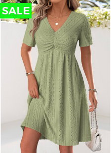 Light Camel Short Sleeve V Neck Dress