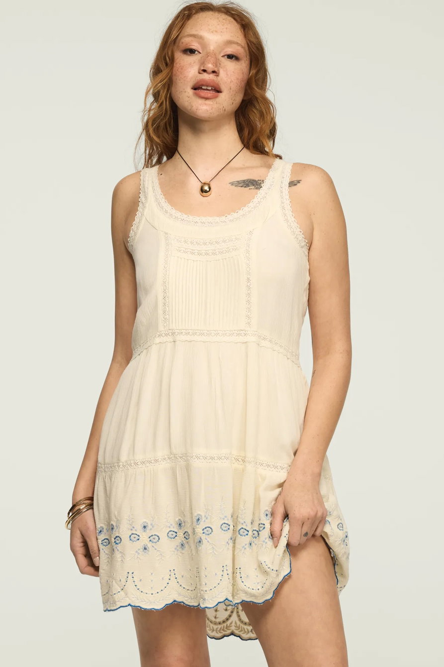 Image of Lucky Brand Easy Lace Trim Embroidered Mini Dress - Women's Clothing Dresses Mini Dress in Raven