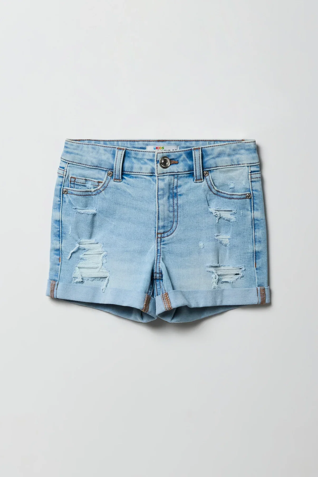 Image of Girls Ripped Mid Rise Denim Shortie