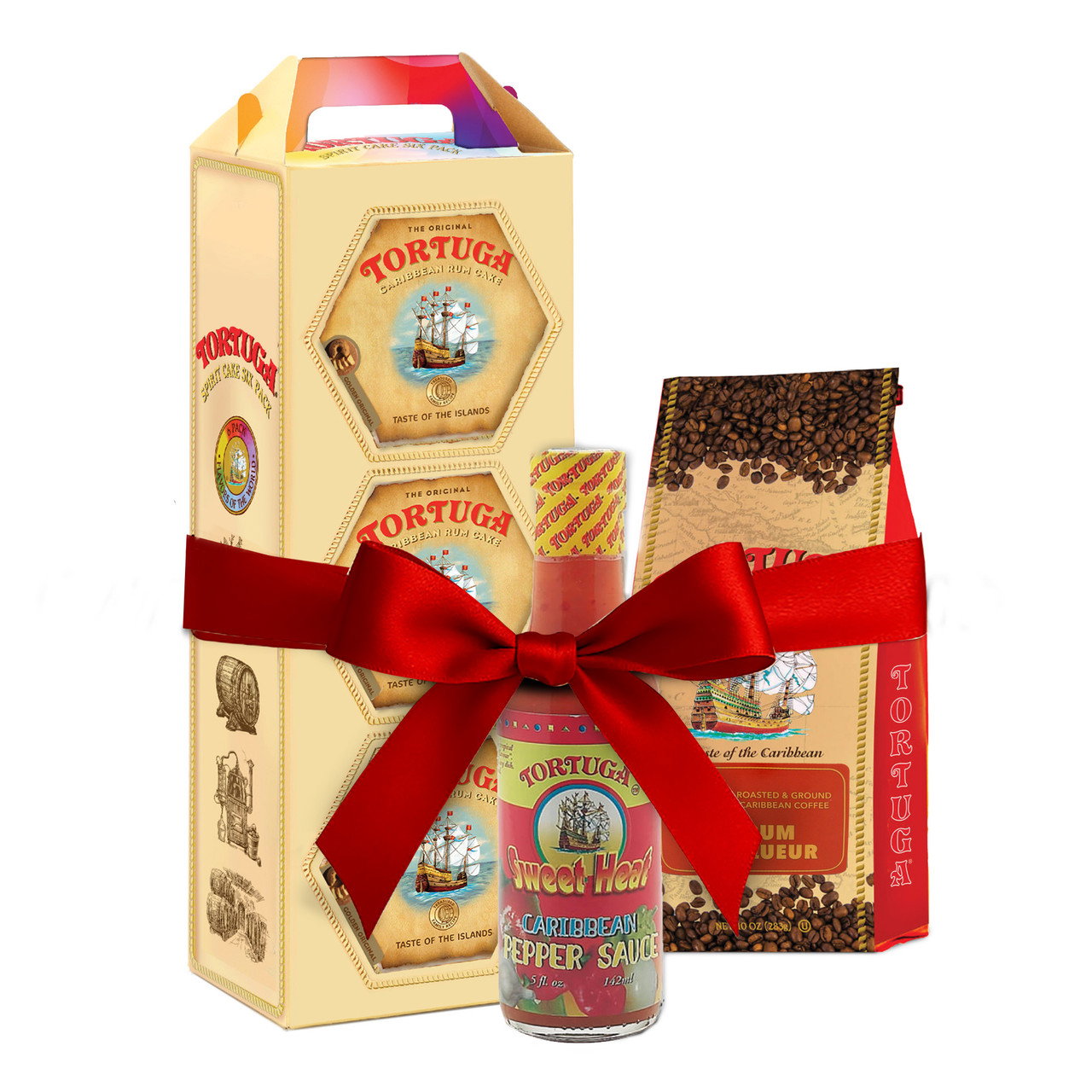 Image of Gift Bundle - Golden Original Rum Cake 6 pack + Pepper Sauce + Rum Liqueur Coffee