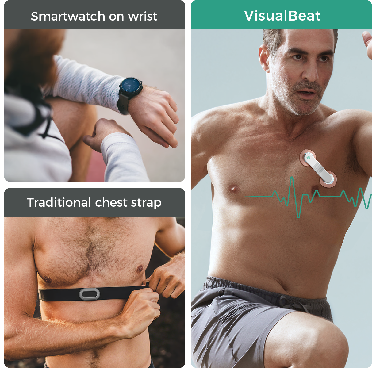 Chest-based tracking + strap-free comfort. 
