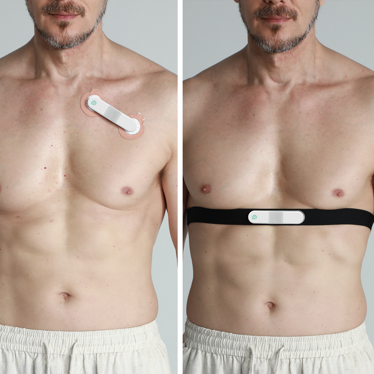 VisualBeat with adhesive patch and chest strap wearing options.