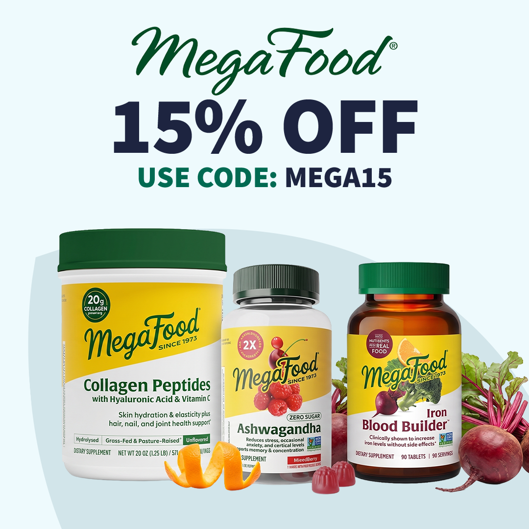 MegaFood supplements with 15% OFF select items. Use Code: MEGA15