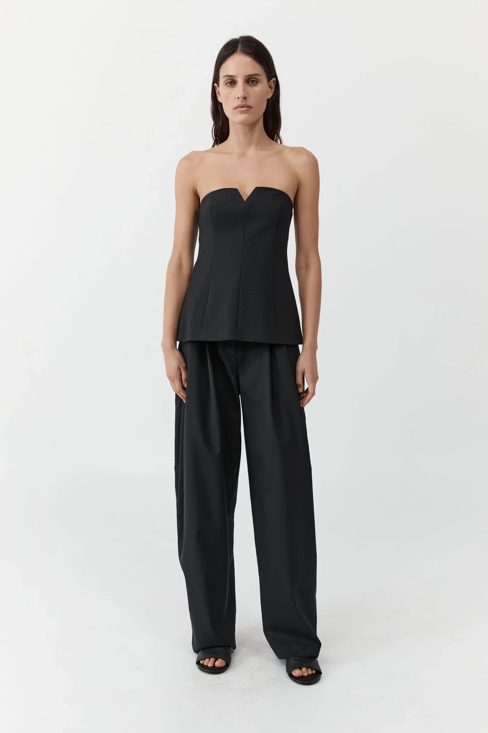 Image of Wool Pinstripe Strapless Bodice - Fine Pinstripe