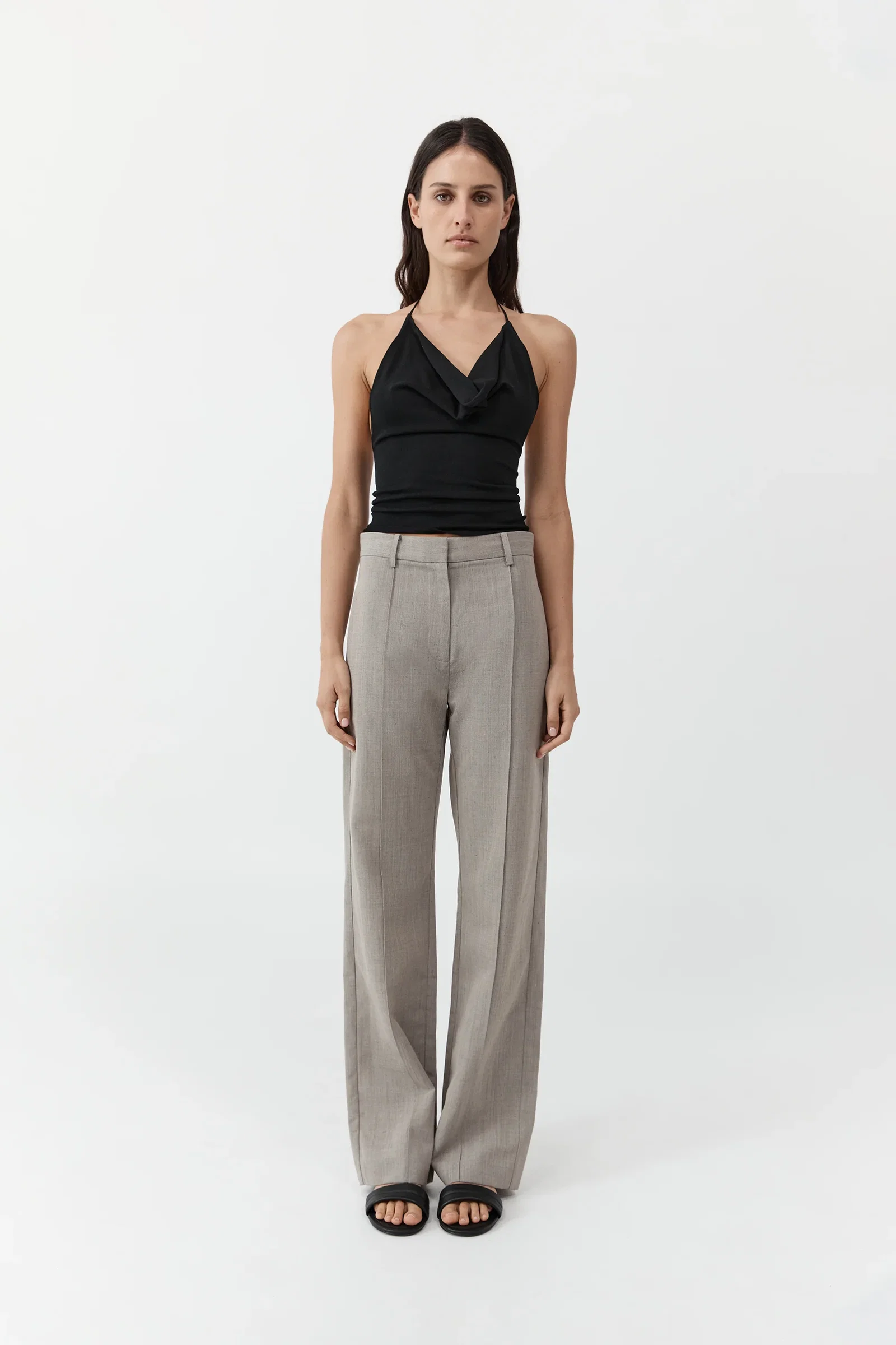 Image of Classic Pintuck Pants - Pebble Melange