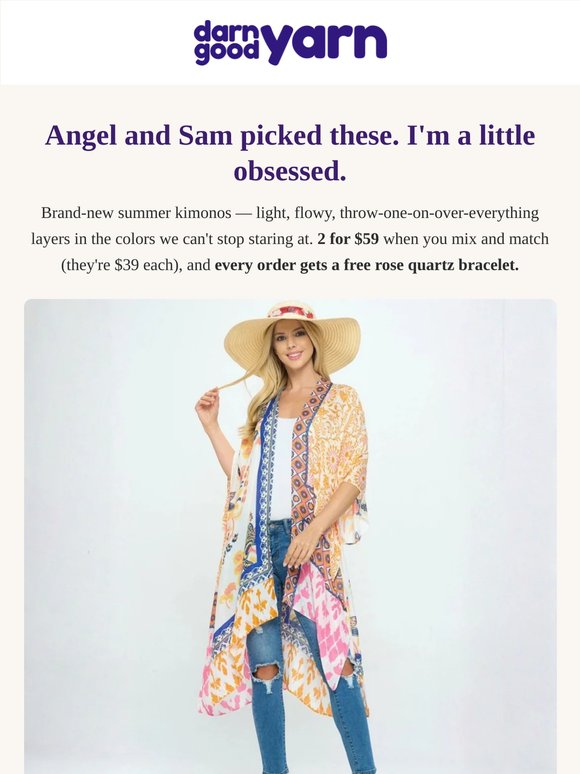 The $39 summer kimonos (under 15 of each — when they're gone, they're gone)