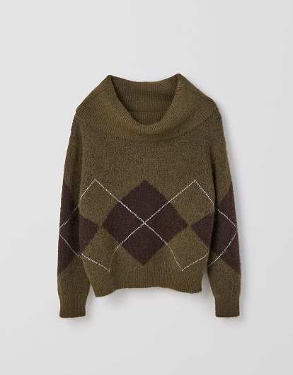 Lily Loves Fold Neck Argyle Jumper