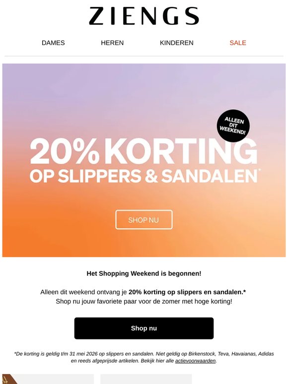 20% korting op slippers & sandalen ☀️