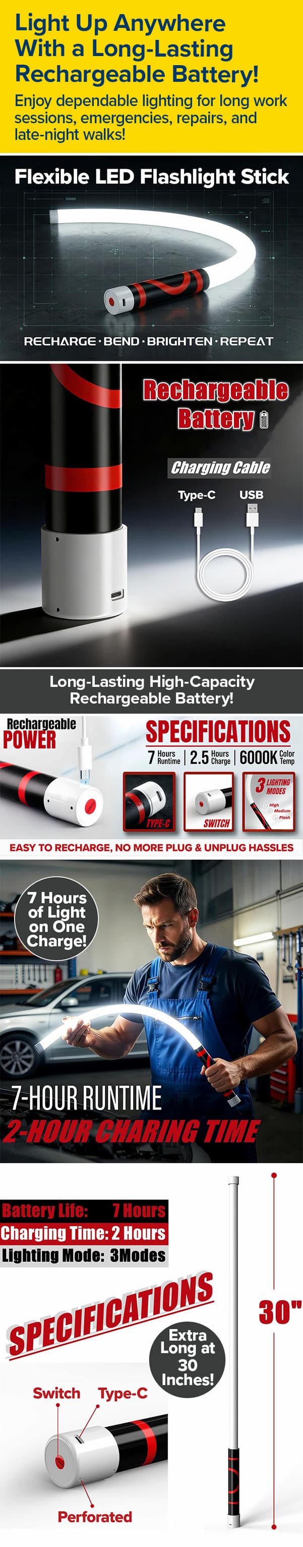 Light Up Anywhere With a Long-Lasting Rechargeable Battery!