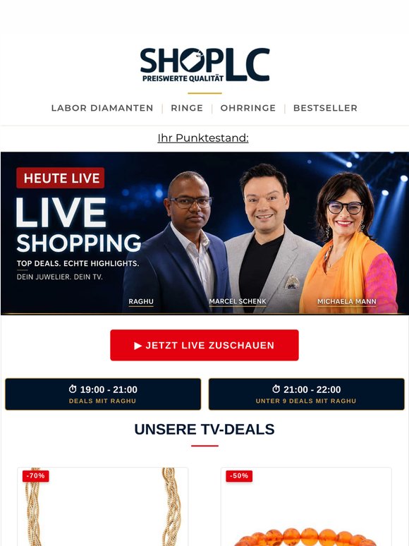 Liebe Kundin, 🔴 Heute Live: Vegas-Luxus & "Unter 9€" Deals!