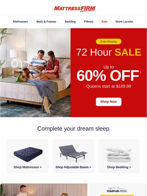 It's go time: Up to 60% off select beds at our 72 Hour Sale