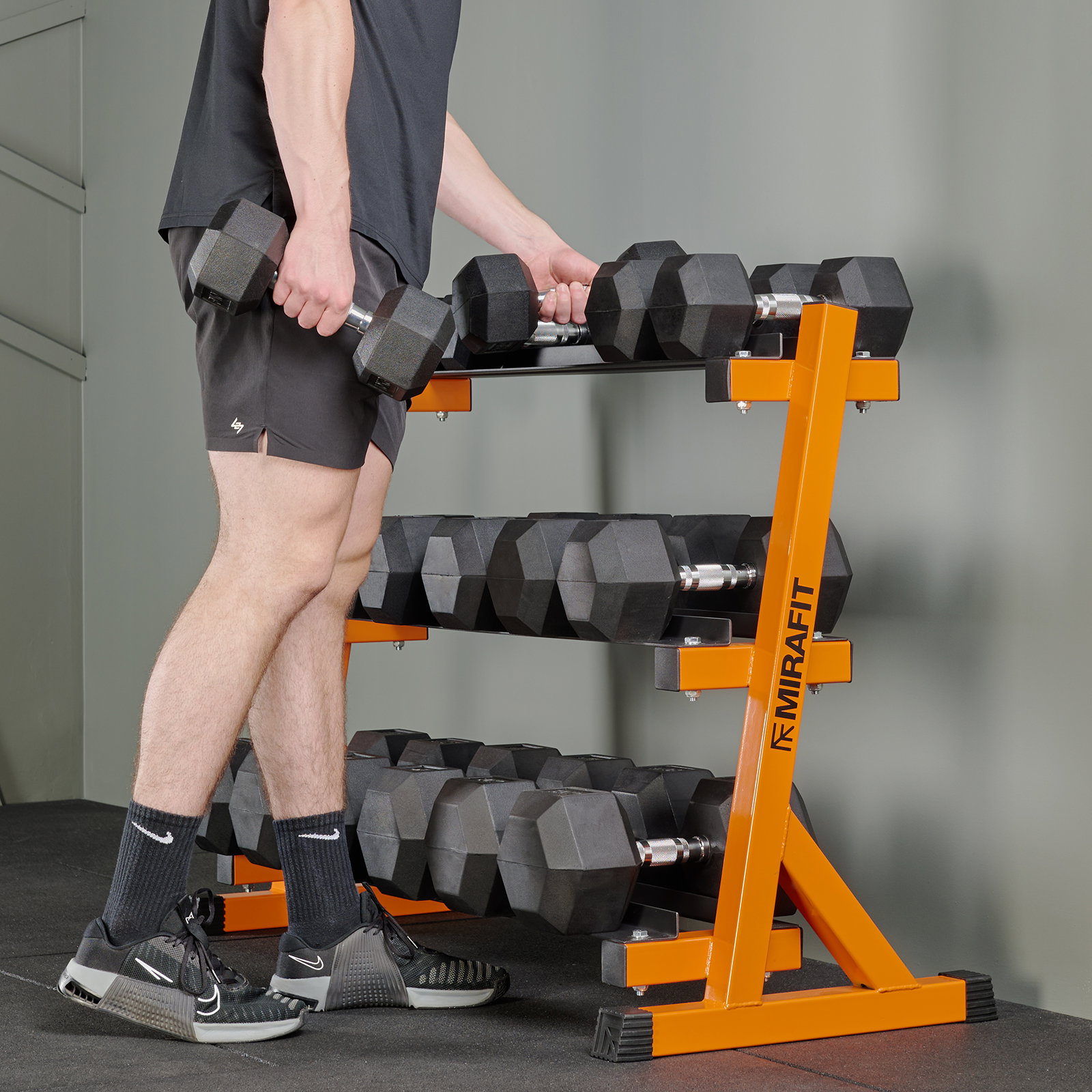 Hex dumbbell set & 3 tier weight rack