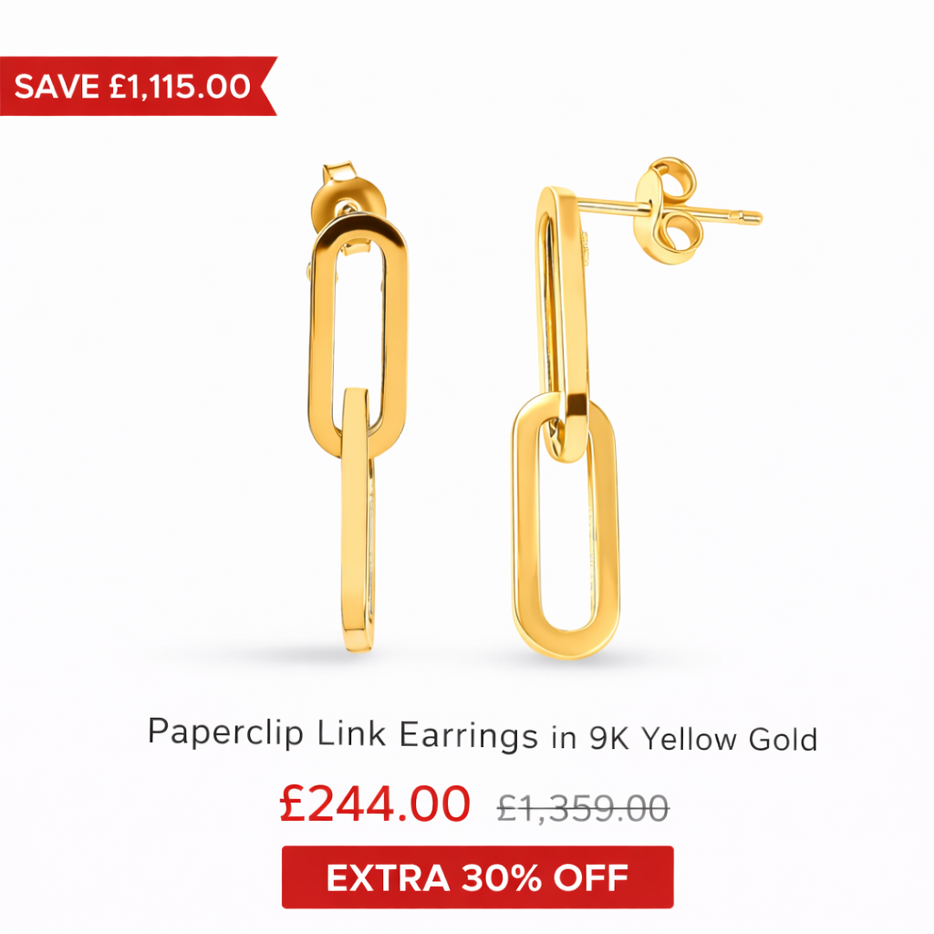 Gold Essential Paperclip Link Earrings in 9K Yellow Gold