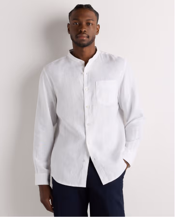 100% European Linen Relaxed Band Collar Shirt