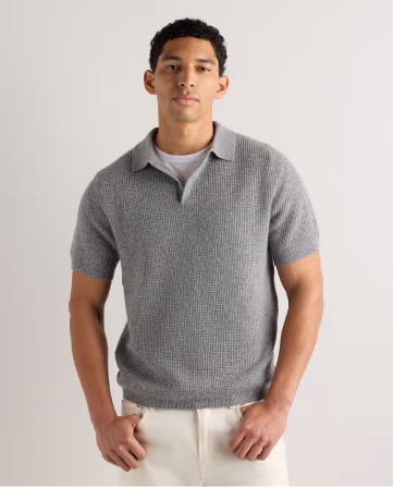 Mongolian Cashmere Waffle Short Sleeve Polo Sweater