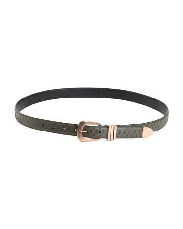 Leather Feather Edge Snake Belt For Women, Leather/Gold