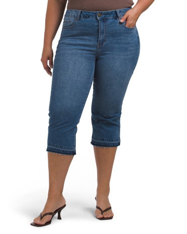 Plus Released Hem Capris For Women, Spandex/Cotton/Polyester