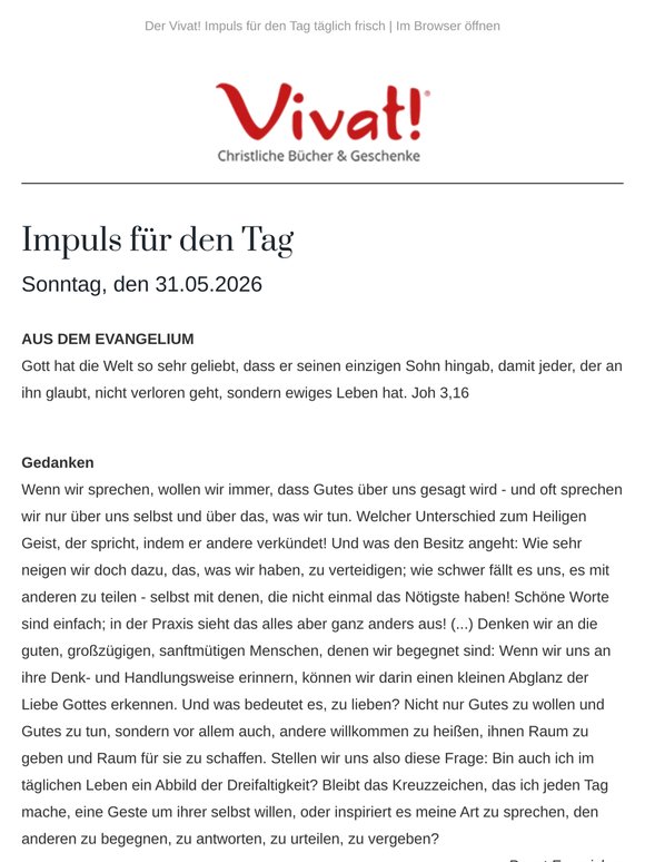 Impuls für Sonntag, den 31.05.2026 - von Vivat!