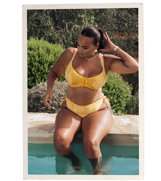Holiday Check Scooped Balcony Bikini Top Sunshine Yellow
