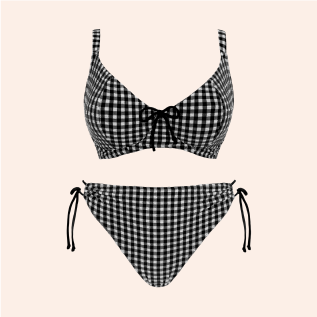 Holiday Check Scooped Balcony Bikini Top Black