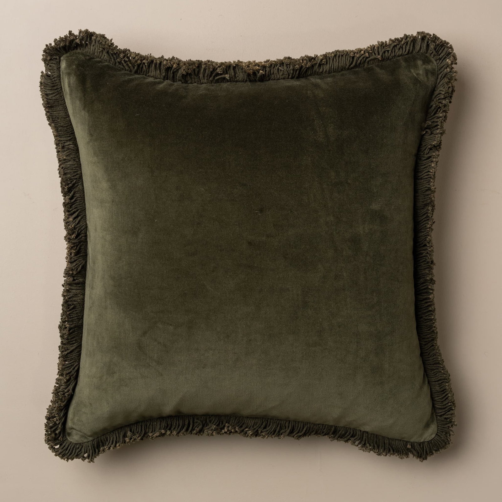 Velvet Fringed Cushion | Dark Olive