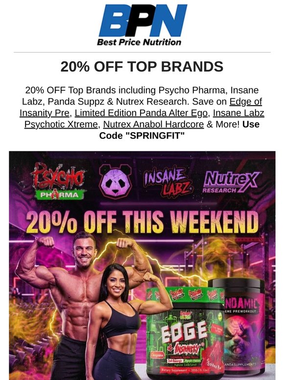 20% OFF Your Favorite Hardcore Supplement Brands