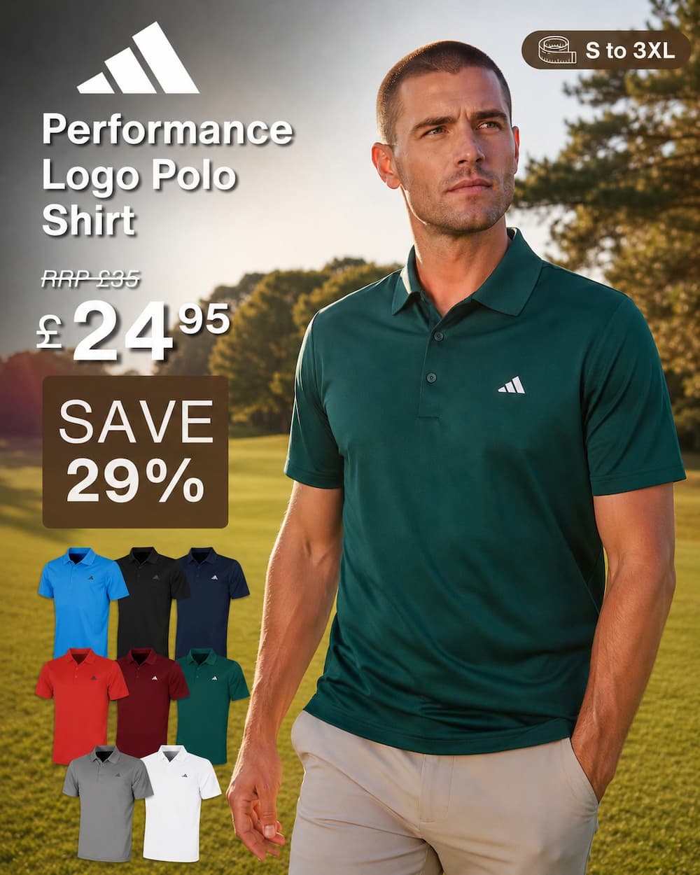 adidas Golf Mens Performance Left Chest Logo Polo Shirt