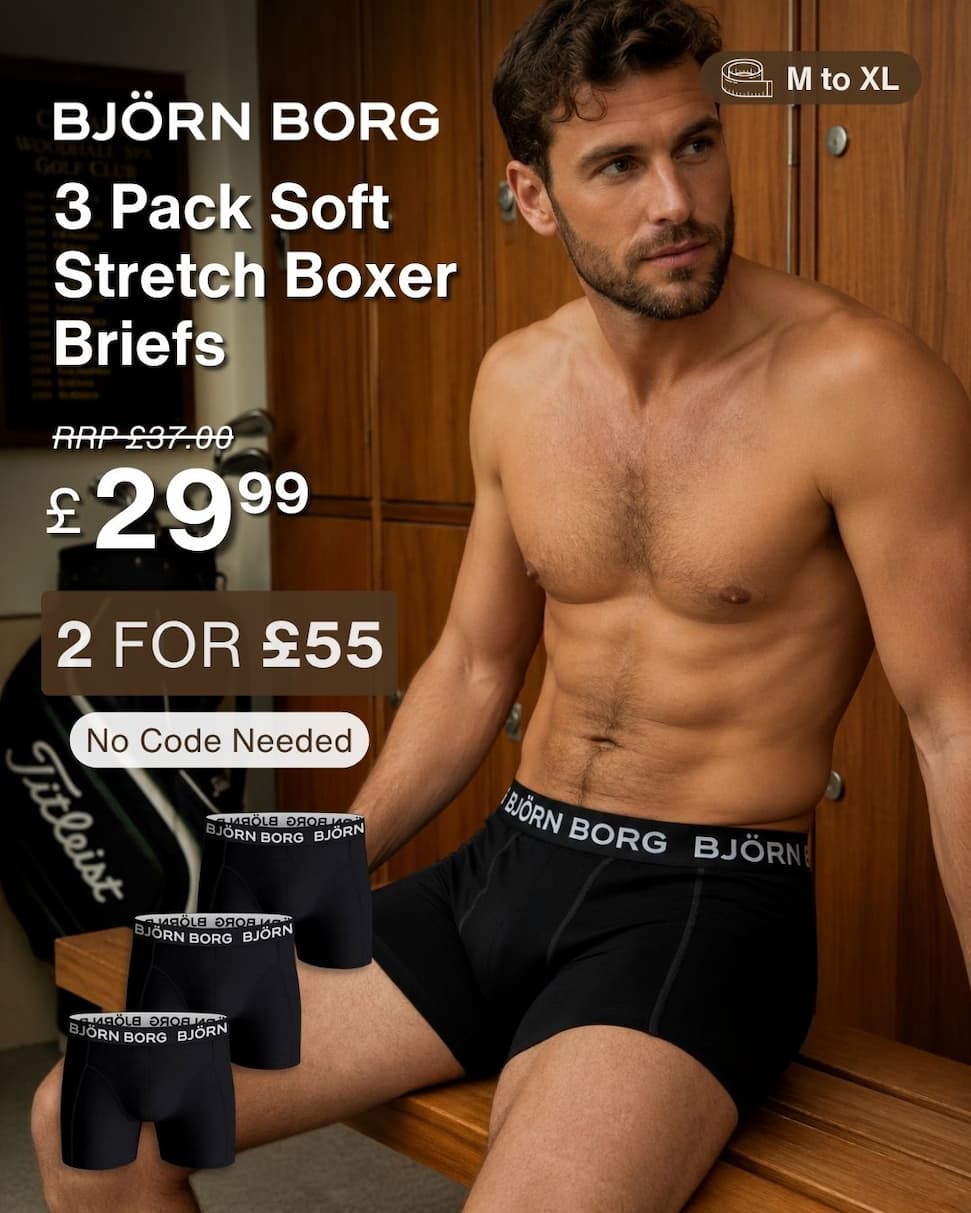 Bjorn Borg Mens Soft Cotton Breathable Stretch Mid Rise 3 Pack Boxer Briefs